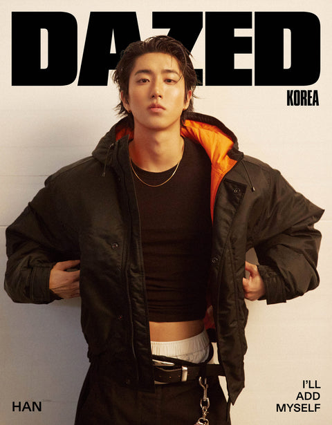 DAZED Korea 2026 Winter Edition HAN Stray Kids Cover A, black DAZED title and dark jacket
